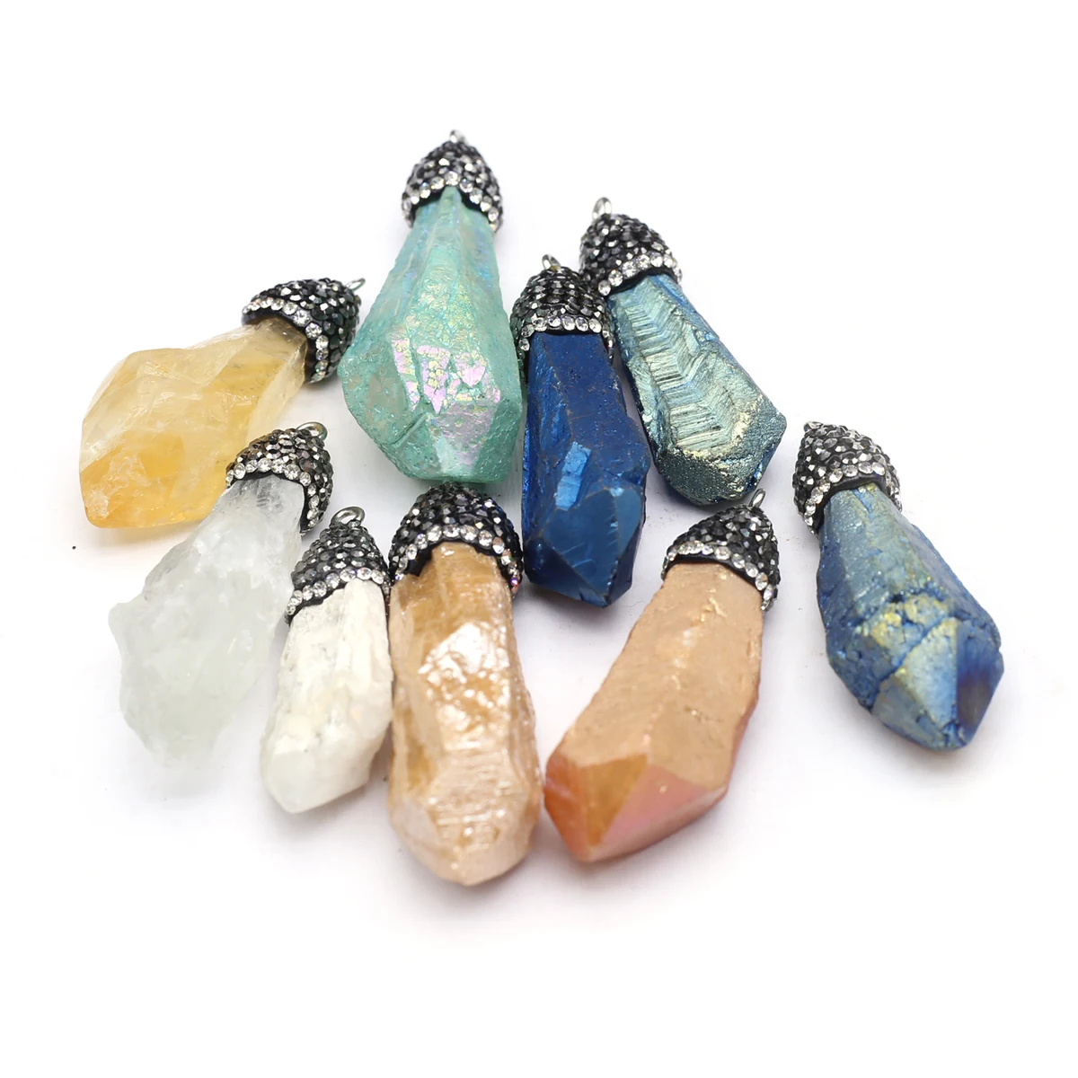 7PCS Natural Semiprecious Crystal Column Electroplated Color Irregular Shape Pendant Jewelry Making DIY Necklace Earrings
