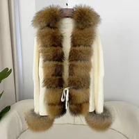 Luxury Patchwork Knitted Sweater Bandage Fur Cardigan Detachable Collar Jacket Fur Coat New Autumn-winter Women's Fur Coat