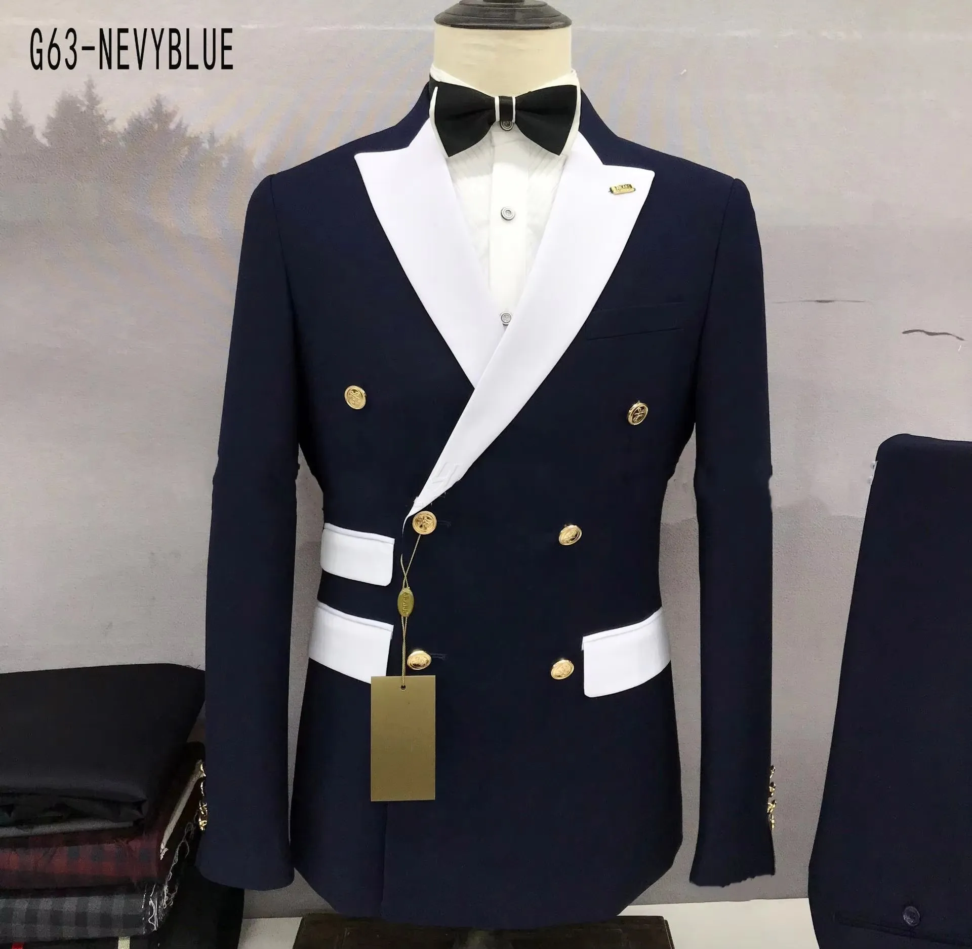 Men's Solid Formal Business Suit 2-Piece Set Peak Lapel Double Breasted Blazer with Trousers for Wedding Smart Casual Men Suits