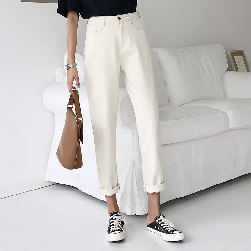 Women's Jeans Spring 2022 Korean Fashion White Harem Pants High Waist Cotton Jean Female Loose Casual  Denim Trousers Women chrome hearts jeans Jeans