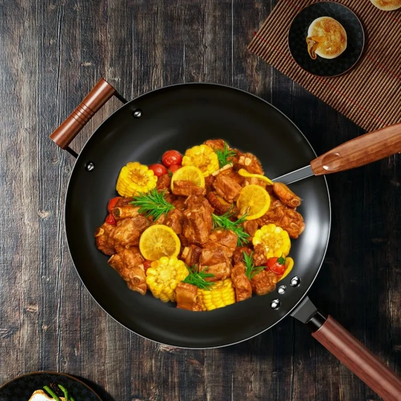 

Chinese Traditional Cast Iron Wok Pan Cooking Pot Kitchen Handmade Cookware Non Stick Wok Uncoated Gas Stove Induction Cooker
