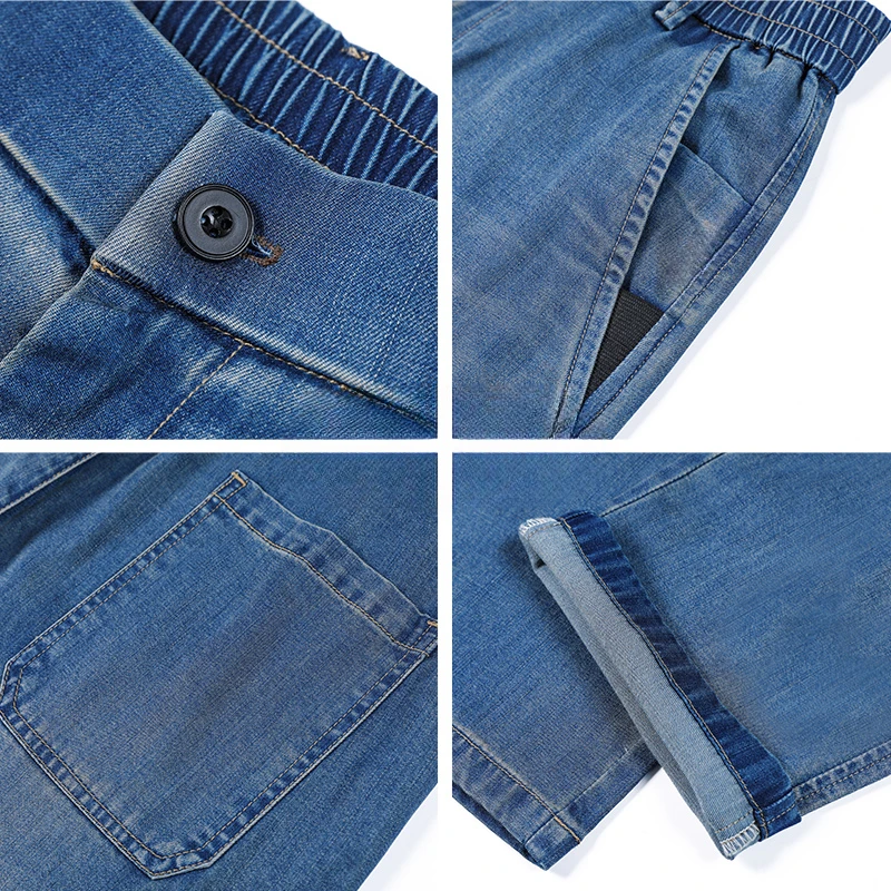 Men's Jeans Summer Thin Lyocell Business Classic Straight Denim Trousers Stretch Size 28-38