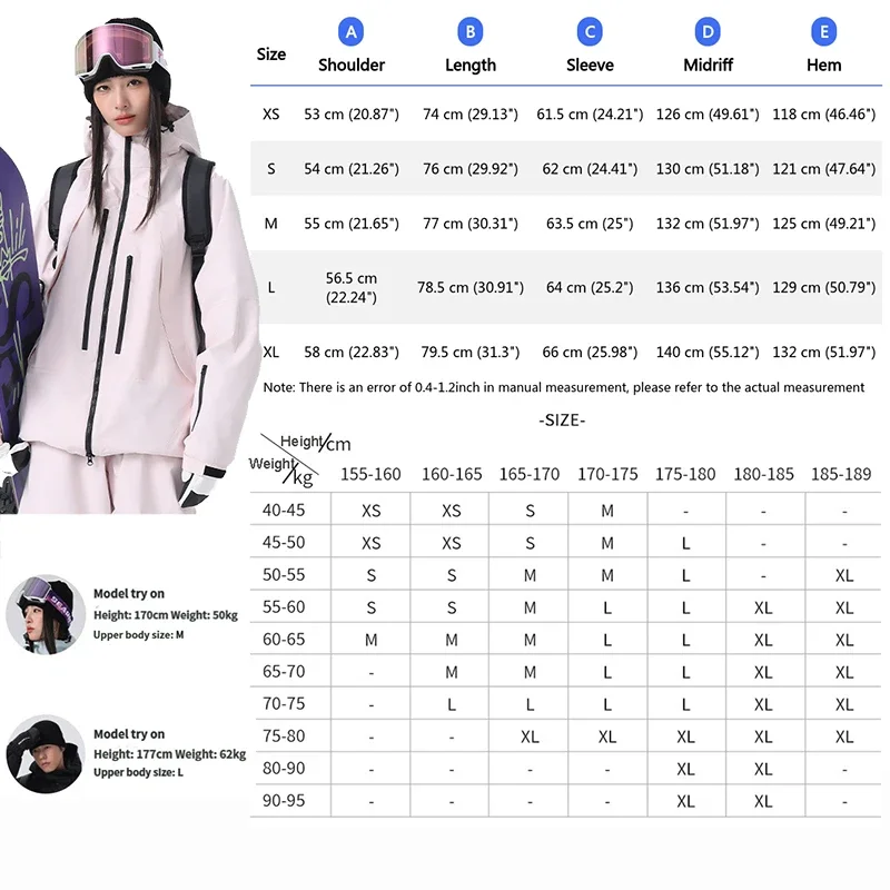 2026 새로운 여성 스키 재킷 느슨한 지퍼 후드 방풍 통기성 방수 스키 탑 야외 남성 스포츠 스노우 보드 코트
