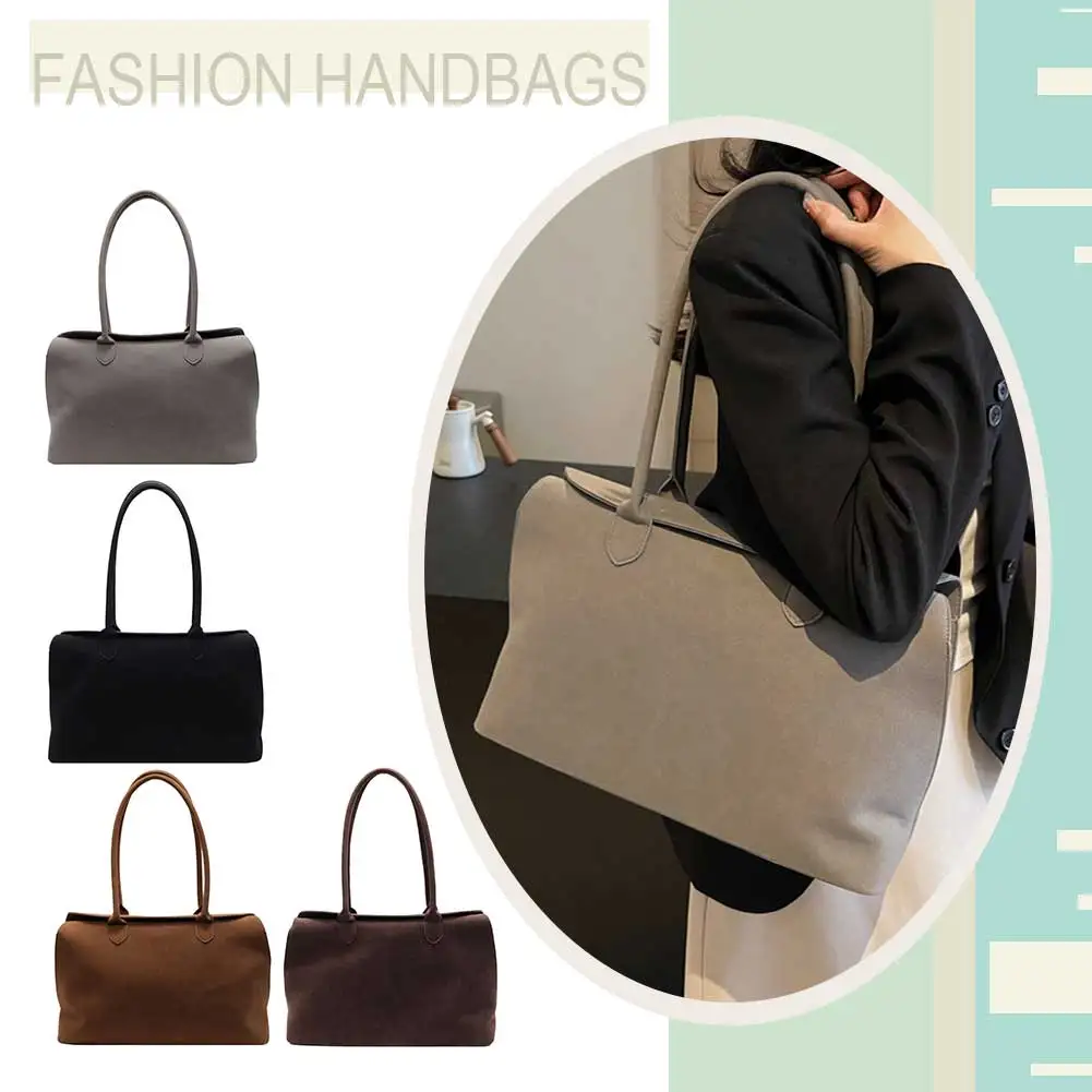 Suede Shoulder Bag - Trendy Tote for Work  Travel Unisex Design with Inner Pocket