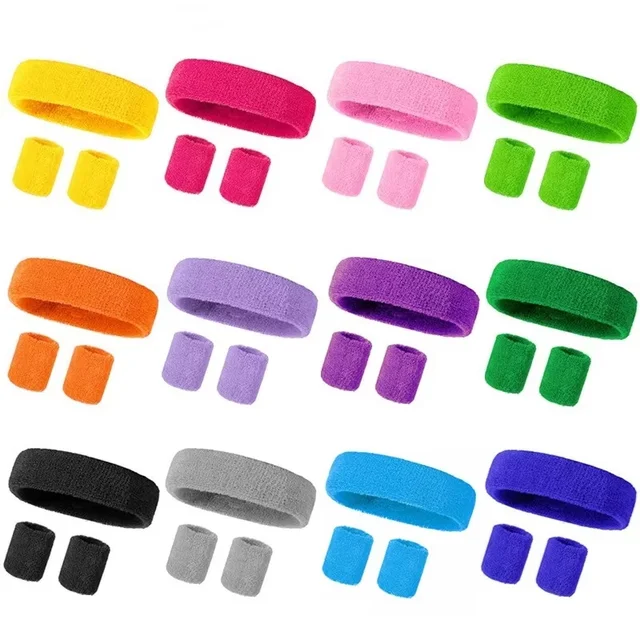3Pcs Cotton Headbands Sweatbands Set for Running Cycling Yoga Sports Wristband Hairband Athletic Sweat Bands Moisture Wicking 2