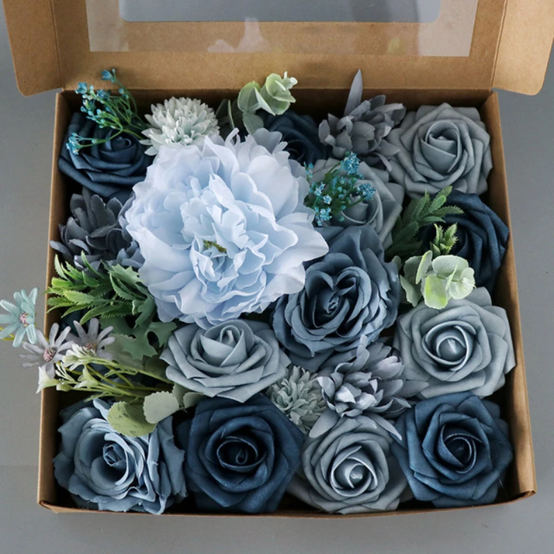 

Artificial Flowers Box Set Fake Dusty Blue Peony Flowers Combo for DIY Wedding Bridal Bouquets Centerpieces Home Decorations