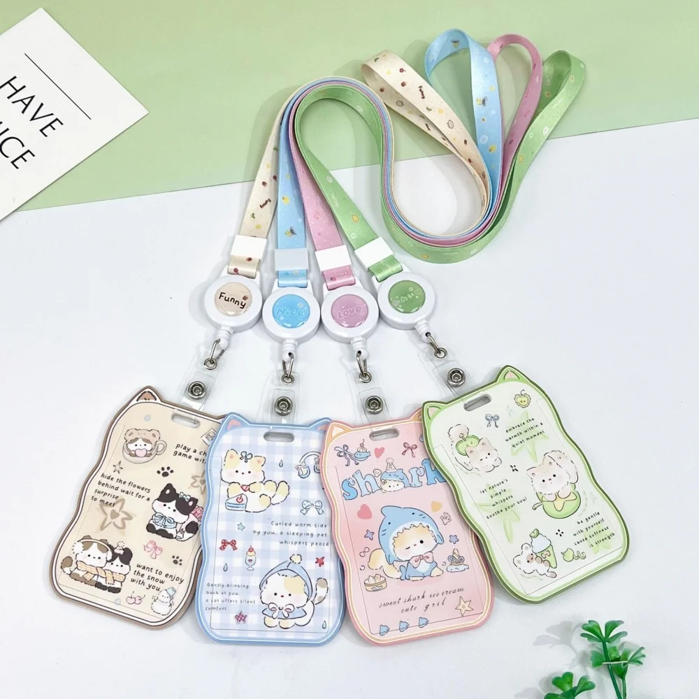 Cartoon Cat Ear Card Holder Acrylic Kpop Idol Photocard Holder Keychain Photo Sleeves Student Bank Bus ID Card Case Sleeve