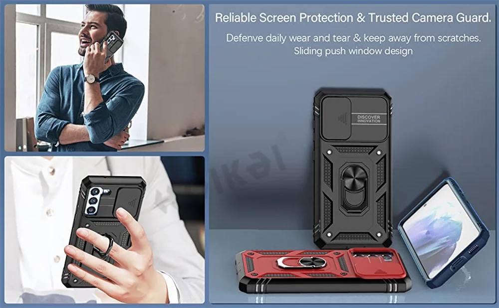 For Samsung S22 S21 FE Ultra Case Plus A52 A32 A51 A12 A32 5G Kickstand Camera Slide Lens Protective Military Grade Rugged Cover