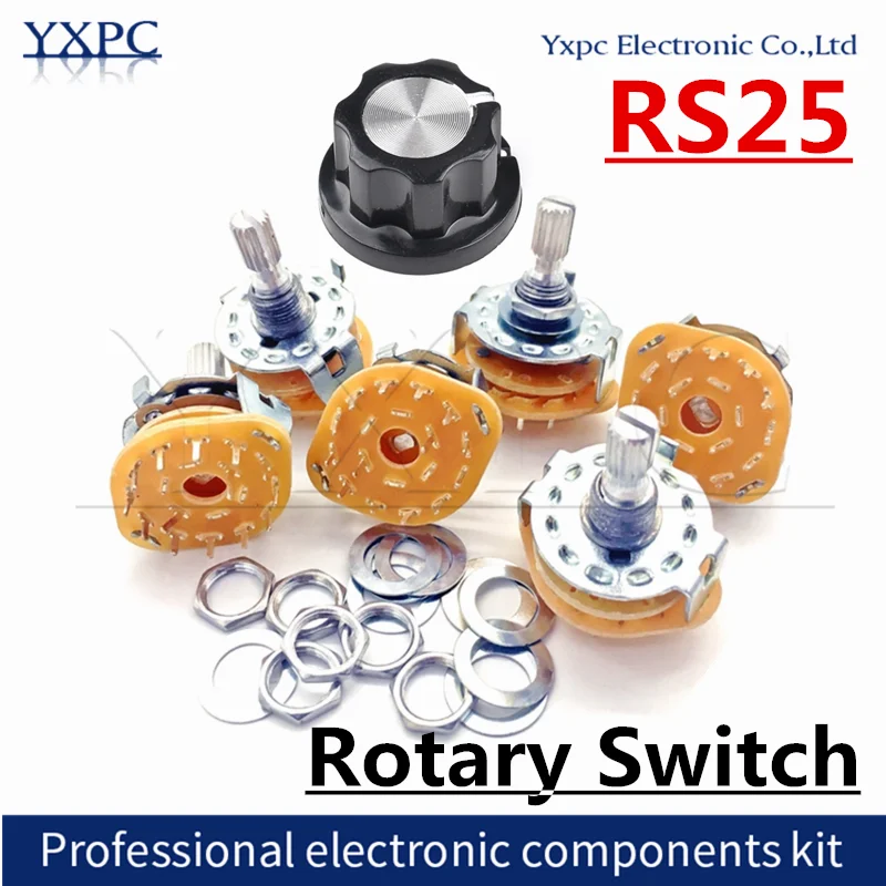 Interrupteurs Rotatifs RS25 – Lot De 2 – 2 Pôles, 6 Positions (2P6T) – Pour Montage électronique, Sélection De Circuits