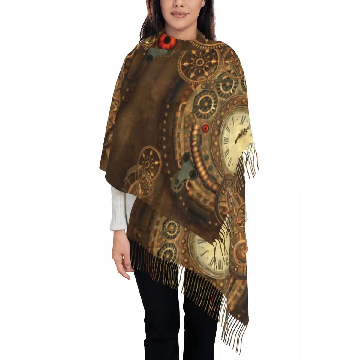 Sciarpa Unisex Calda Morbida Testa Steampunk Sciarpe Con Nappa Meraviglioso Orologio Casual Scialle Avvolgere Autunno Personalizzato Bufanda