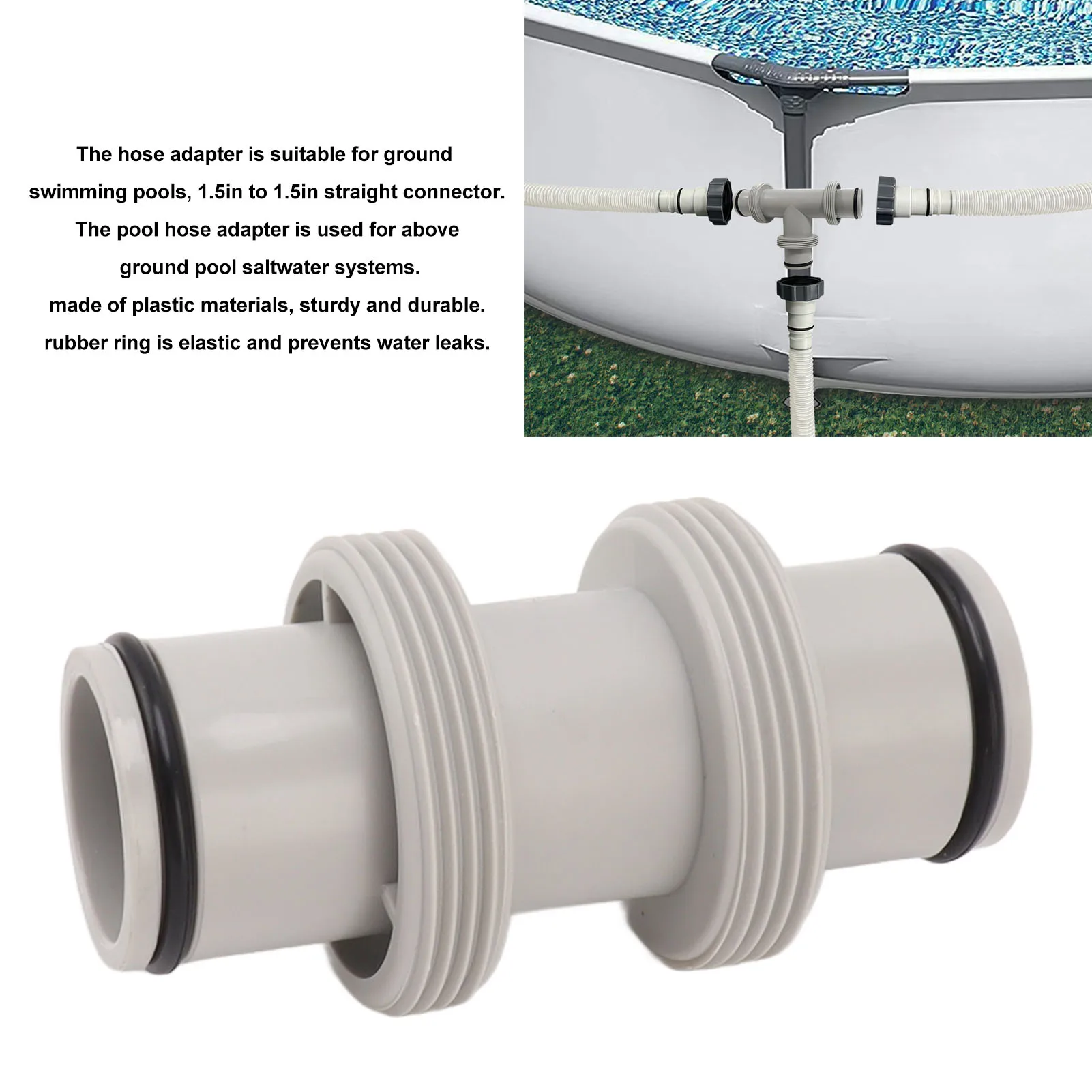 Swimming Pool Accessory Pool Hose Coupling Pool Hose Connector 1.5in To 1.5in Pool Hose Adapter Replacement Elastic Rubber Antileak Straight Joint for Salt System