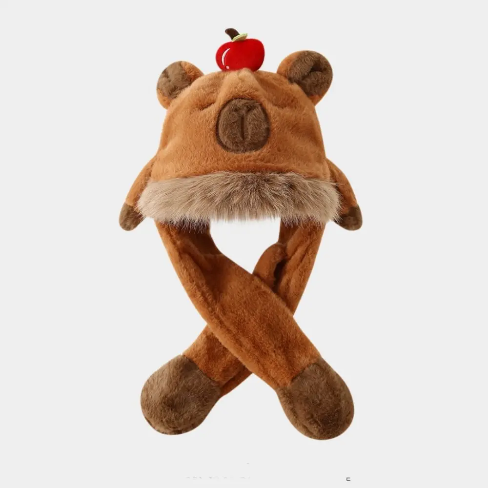 Windproof Ear Protection Hat Movable Ears Soft Capybara Hooded Scarf Thickened Integrated Hat Scarf Set Outdoor Activities