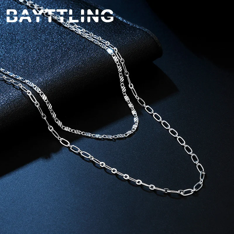 

2023 Hot 925 Sterling Silver Simple 2 Layer Side Chain Necklace For Women Fashion Luxury Party Gift Jewelry Free Shipping