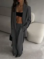 2pcs Women Business Set Contrast Color Blazer Jacket And Elastic Waist Straight Leg Pants Set,Elegant Style for Office Work Lady - Image 2