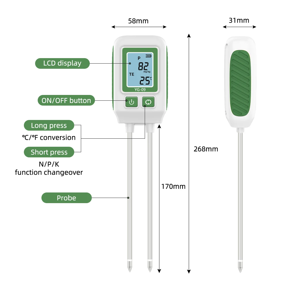 Soil NPK Analyser Meter 0-1999mg/kg Dual Needle Nitrogen Phosphorus Potassium De