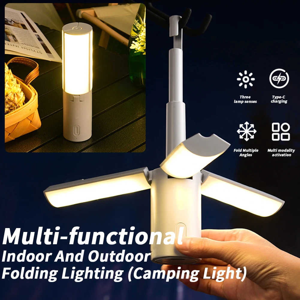 Folding LED Camping Lantern Rechargeable Super Bright Flashlight 3 Modes Dimmable Waterproof Tent Lights Emergency Power Outages