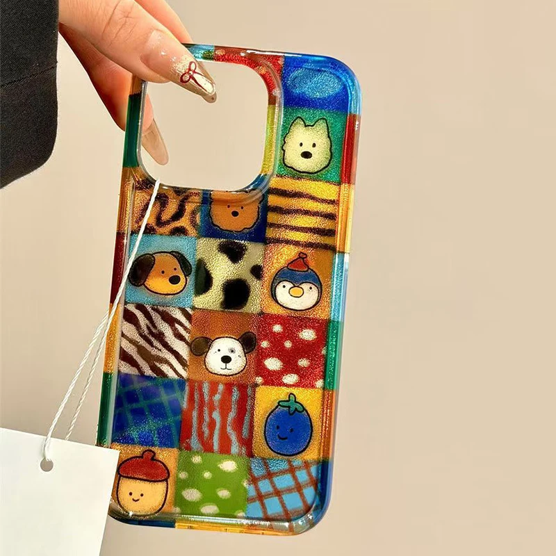 Playful Plaid Leopard Cartoon Animal Phone Case Cover