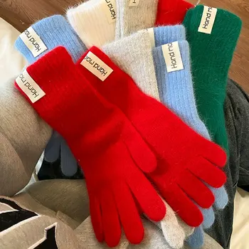 Women Wool Cashmere Gloves / Knit Touchscreen Finger Hole 1