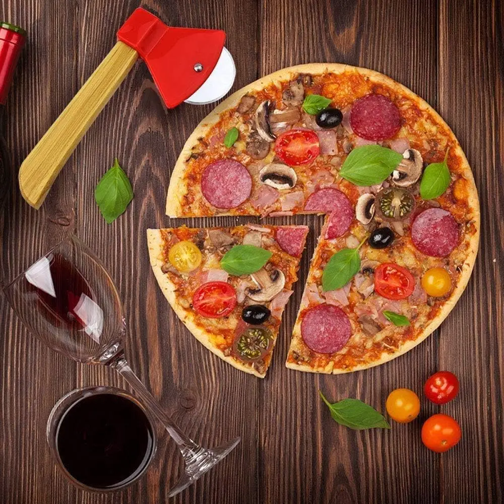 Stainless steel bamboo handle hatchet Pizza knife single wheel pizza knife plastic cookie baking tools handheld home pizza cutter,pizza knife