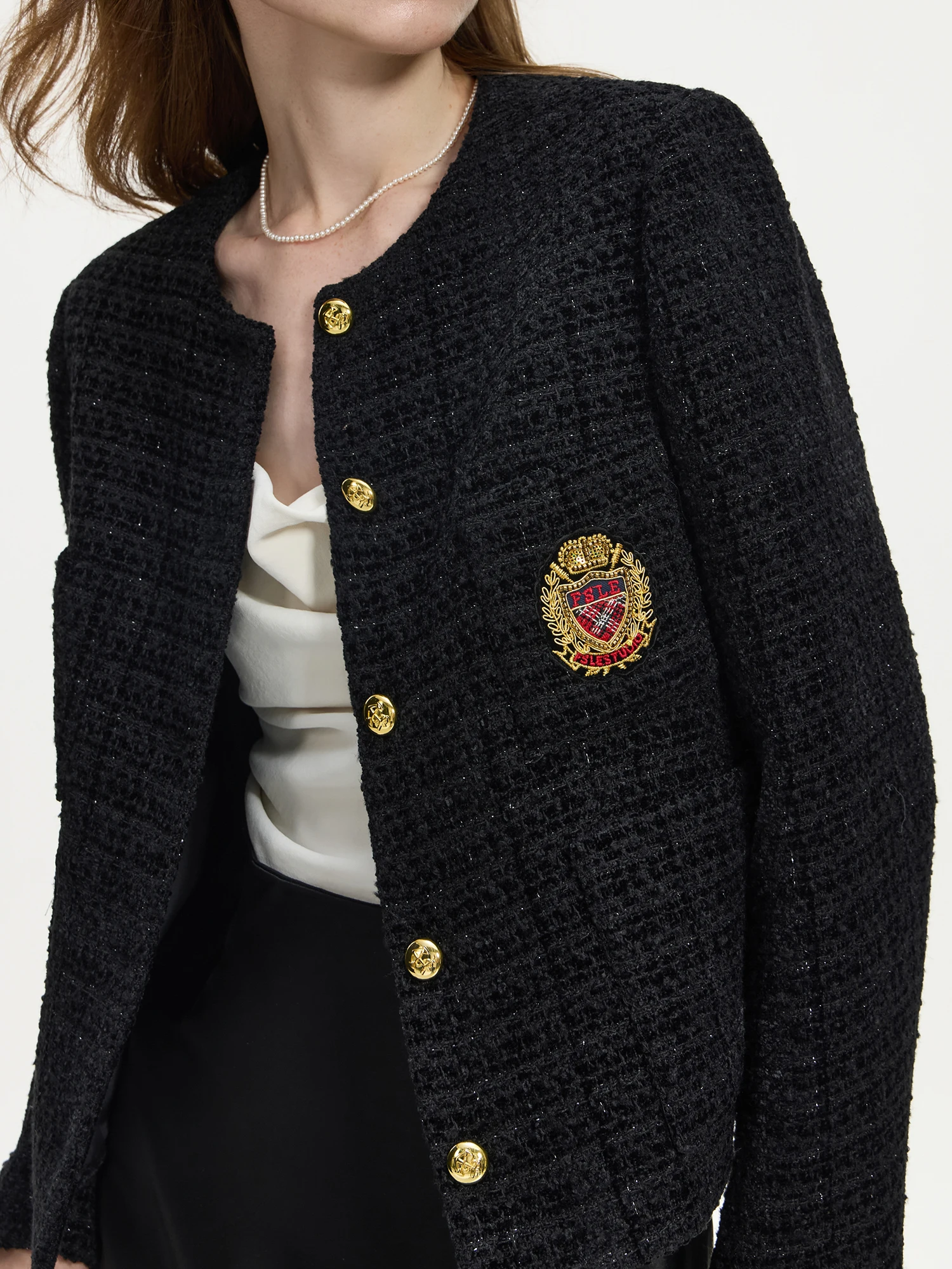 FSLE Office Lady Wool Academy Short Coat 2024 Winter New Light Commuter Embroidered Coat Casual Loose 24FS14263 5