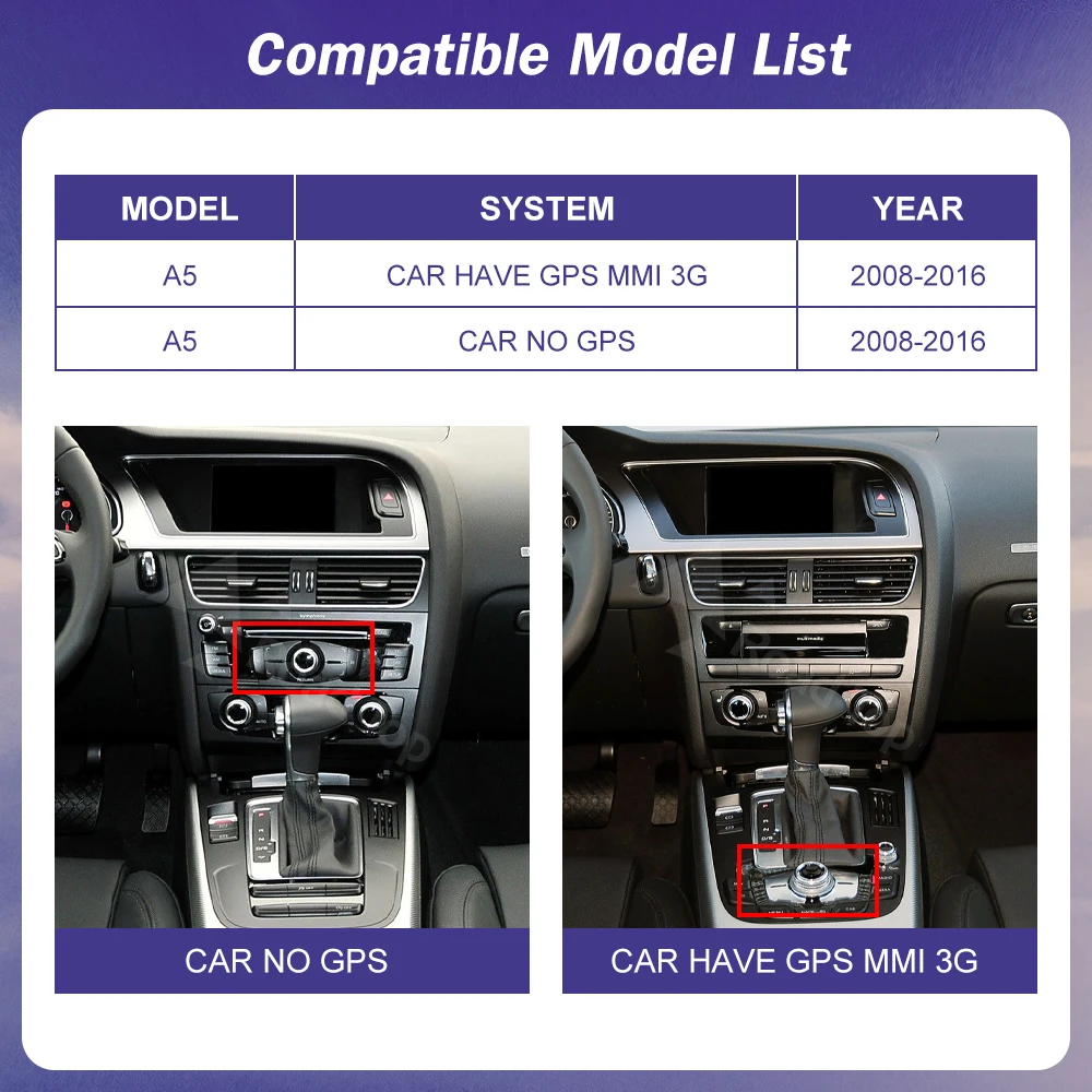 Linux 8,9/12,3 pulgadas pantalla táctil Multimedia para coche para Audi A5 2008-2016 con función inalámbrica CarPlay Android Auto Airplay 2