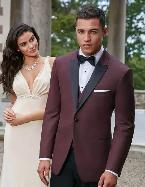 Burgundy Formal Wedding Suits For Men High Quality Slim Fit 3 Piece Tuxedo Custom Groom Blazer Sets Terno Masculinos Completo