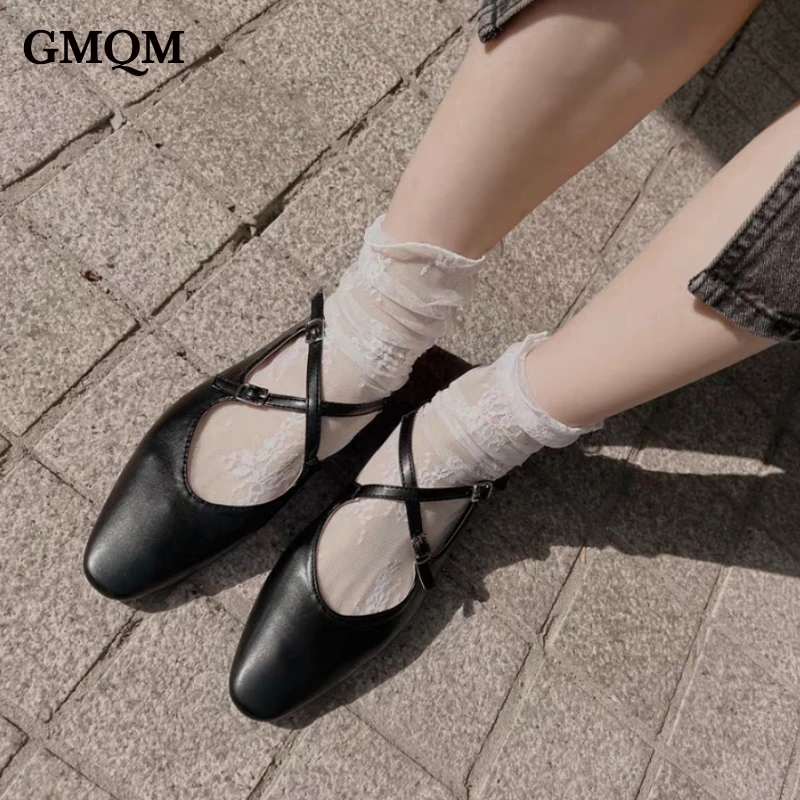 

GMQM Brand Fashion Women's Ballet Flats Metalic Silver Mary Jane Shoes Square Toe Single Shoes Comfortable Soft Casual Flats