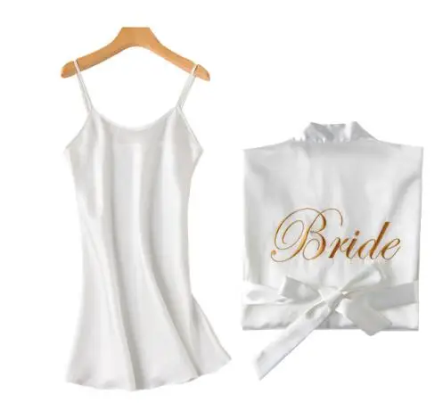 1PC/2PCS bride bridesmaid Robe with letters sling cami dress mother sister of the bride wedding gift bathrobe kimono satin robes