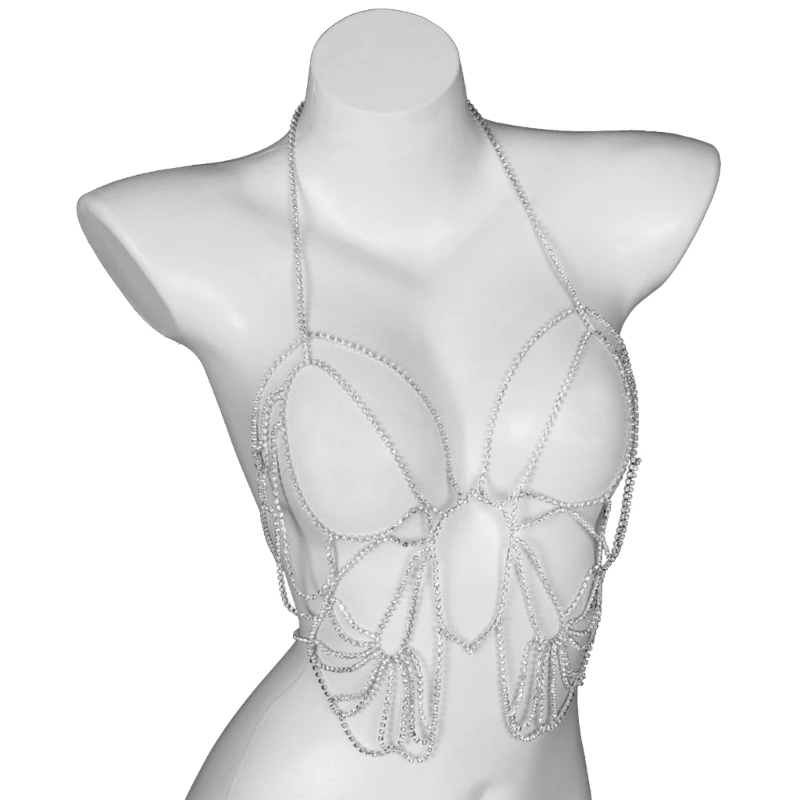 Fashionable Body Chain Necklace Crystal Bra Chain Jewelry Women Beachwear Ornament Beach Pool Parties Accessory