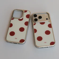 Korean Minimalist Retro Polka Dots Phone Case with Silver Border - iPhone 15 Plus (A03)
