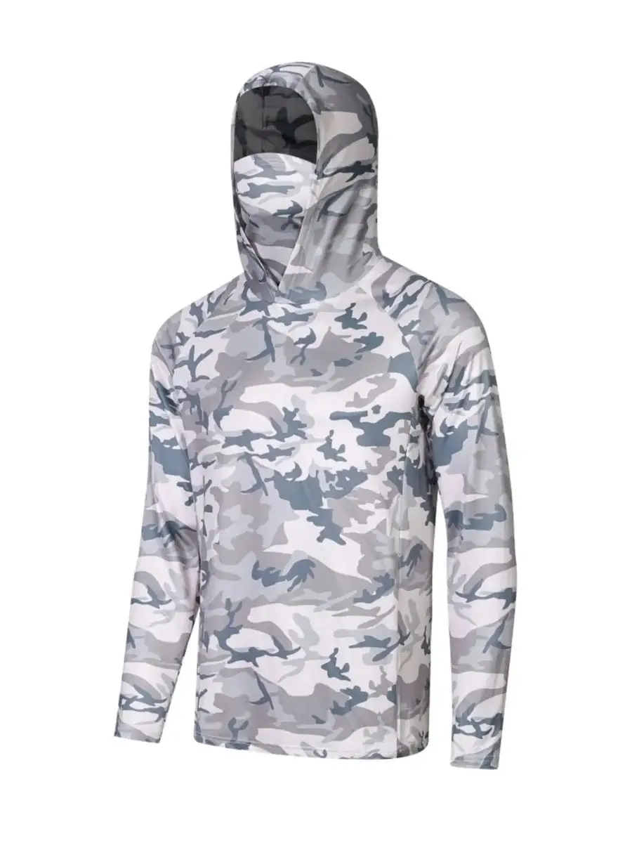 Camisa de pesca masculina de manga comprida com capuz camuflagem, secagem rápida, respirável, jaqueta anti-Mosquito, roupa ao ar livre, novo
