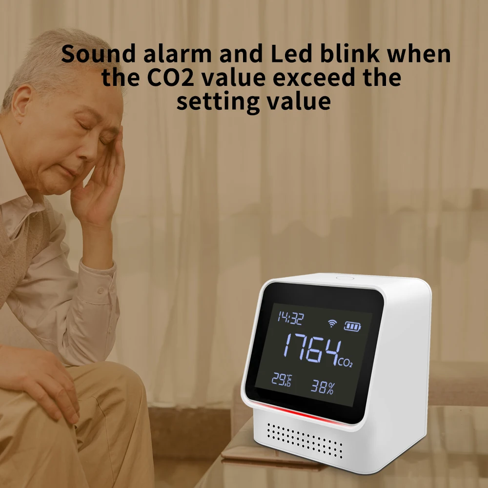 Lincukoo Tuya WiFi Smart Air Monitor NDIR Misurazione della temperatura e dell'umidità CO2 Allarme sonoro e luminoso in tempo reale ad alta precisione - immagine 6