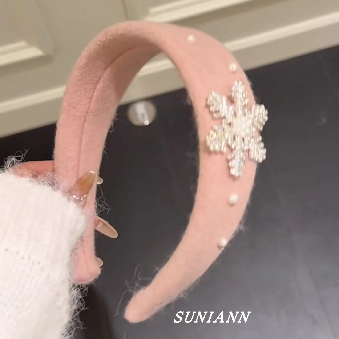 Pink snowflake plush headband