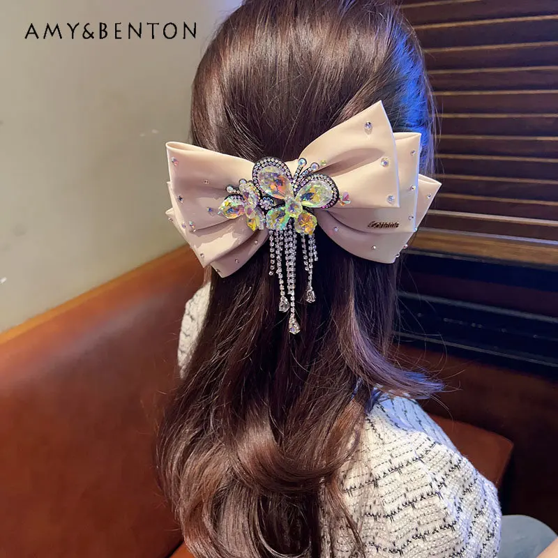 

Girl Hair Accessories Crystal Barrettes Heavy Industry Graceful Bow Tassel Hair Clip for Womensweet Cute Hair Pins and Clips