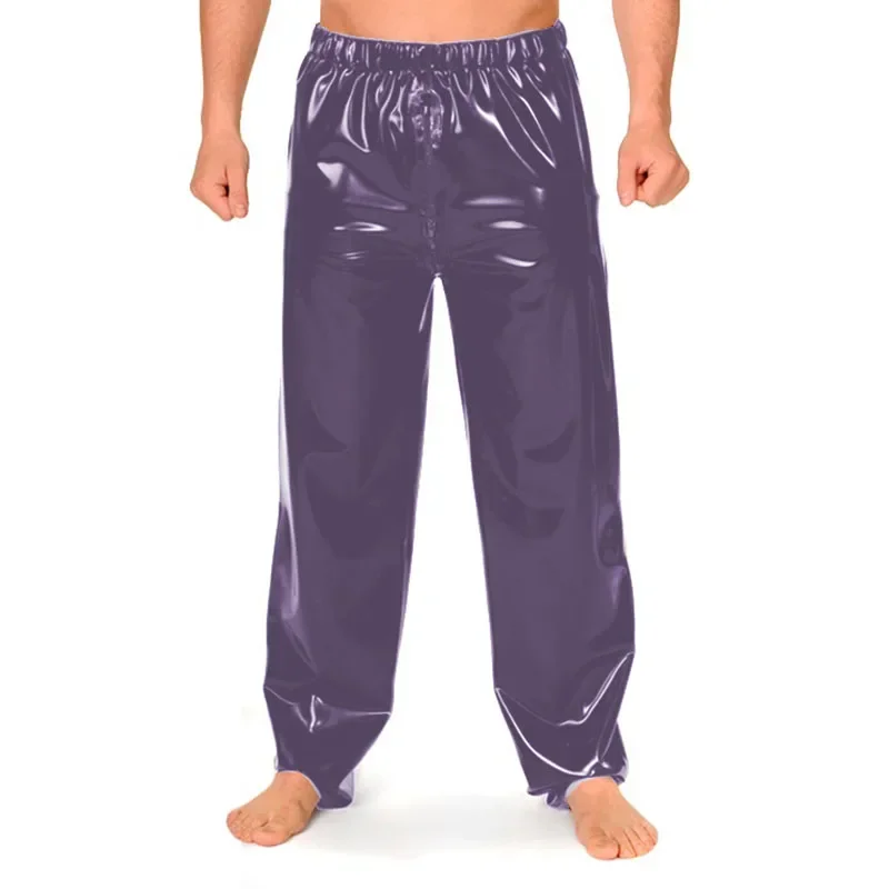 Men Trousers Leather Pants Male Zipper Crotch Elastic Waisted Long Pants Wetlook PVC Leather Toursers Vinyl Fabric Candy Color Men's Casual Daily Bottoms