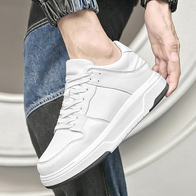 Casual Genuine Leather Inner Height Increase Men Shoes 6/8CM Invisible Increasing Thick Sport Shoes Outdoor Sneakers Big Size 45 5