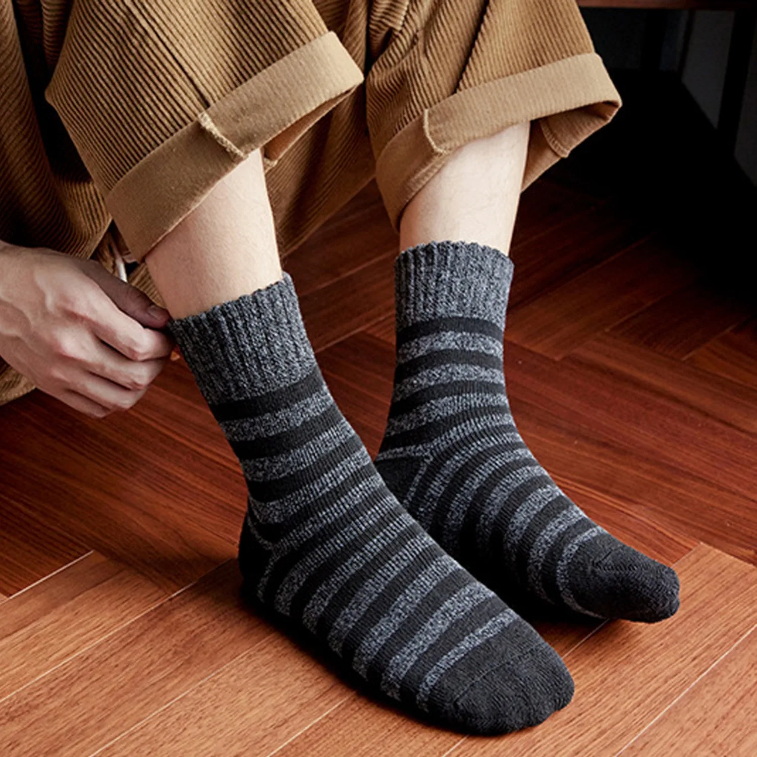 5Pairs Winter Warm Wool Merino Striped Socks Women Towel Keep Warm Winter Socks Cotton Against Cold Snow Russia Socks for Man