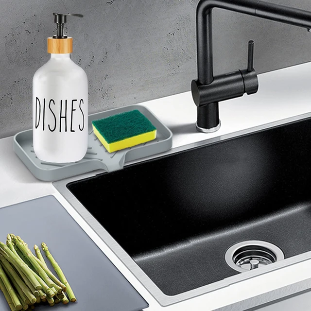 Lavello da cucina Porta spugna Portasapone in silicone Portasapone Auto drenante Portaoggetti antiscivolo Forniture per il bagno 3
