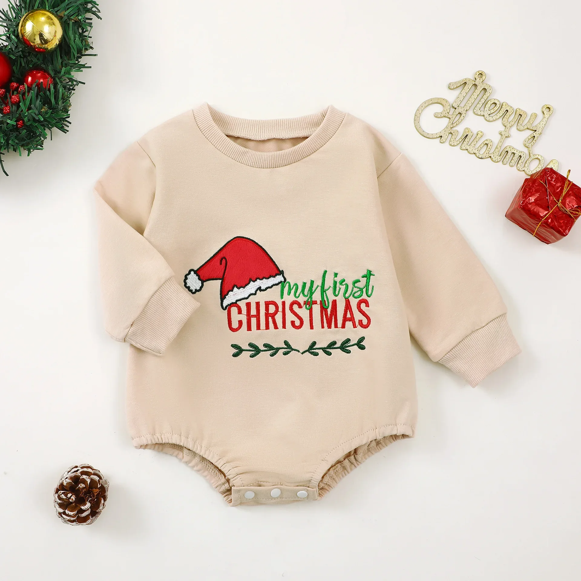 Unisex Long Sleeve Baby Romper Christmas Theme Cotton Underwear Baby Clothes Boys Girls Crawling Suit Neutral Design