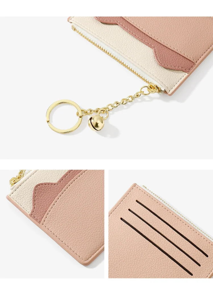 Cute Cat Ears Design Women Mini ID Card Holders Business Credit Card Holder PU Leather Slim Bank Case Organizer Wallet Bell