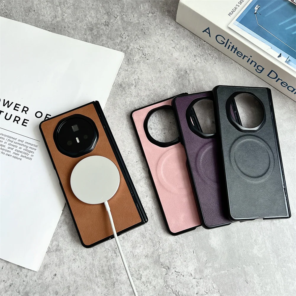 Leather Pattern Phone Case with Magnetic Hard Shell Back Cover and Front Protection Film