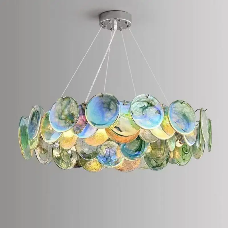무라노 크리스탈 샹들리에 그린 글라스 행잉 램프 빈티지 우아한 실내 장식 E14 거실 침실 펜던트 조명