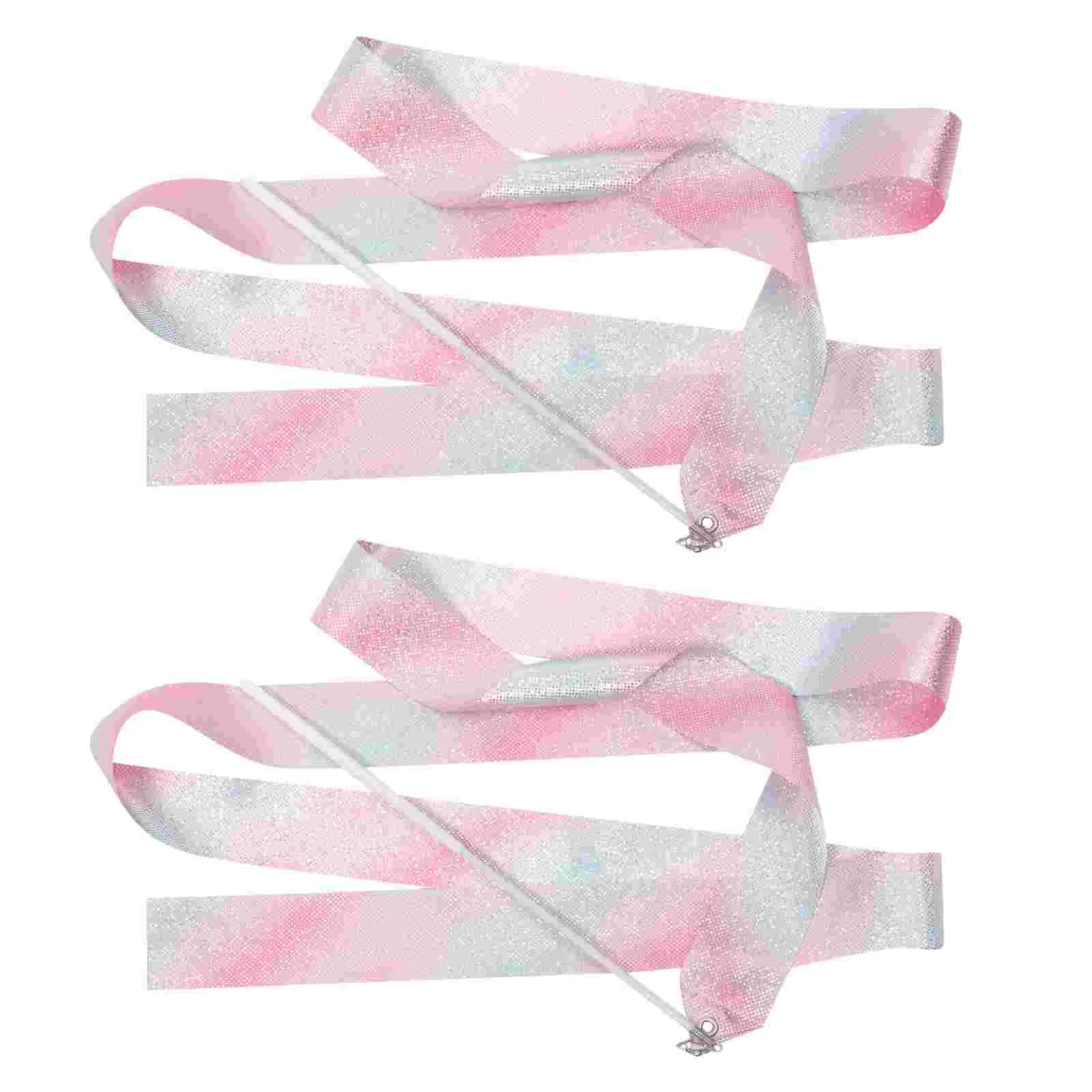 

2 Pcs Rhythmic Gymnastics Ribbons Rainbow Streamers Dance for Adults Handle Performance Wand Dancing Polyester Performing