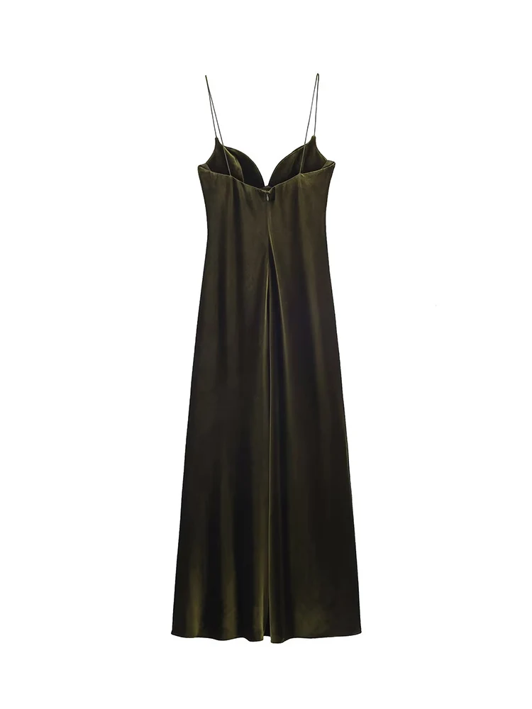 2026 Summer Women's Sexy Temperament Sling Dress V-neck Low Cut Velvet Strap Backless Dress Solid Color Ladies Evening Dress