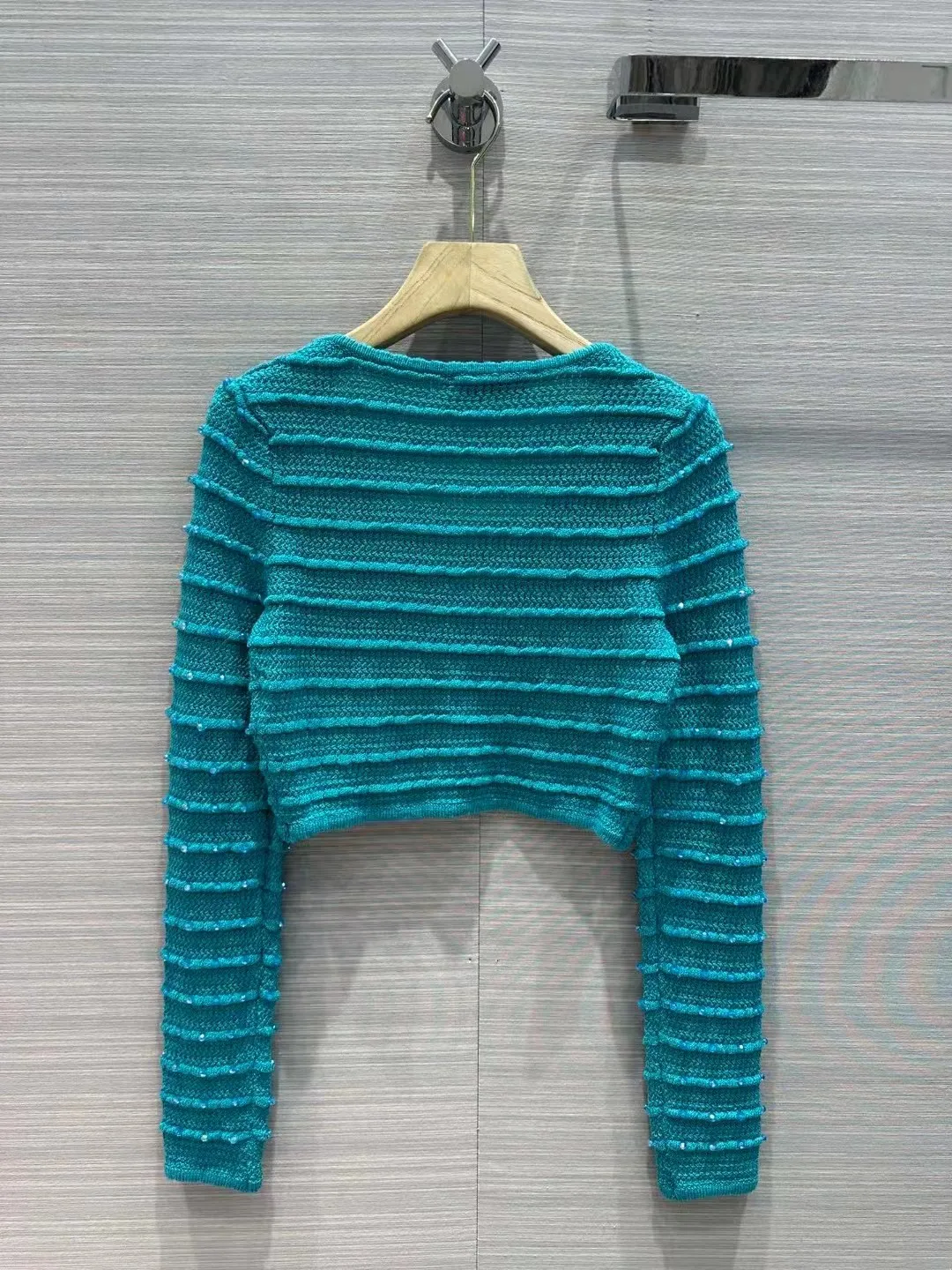 

2023 New fashion good quality runway beaded cotton yarn blend texture small cardigan