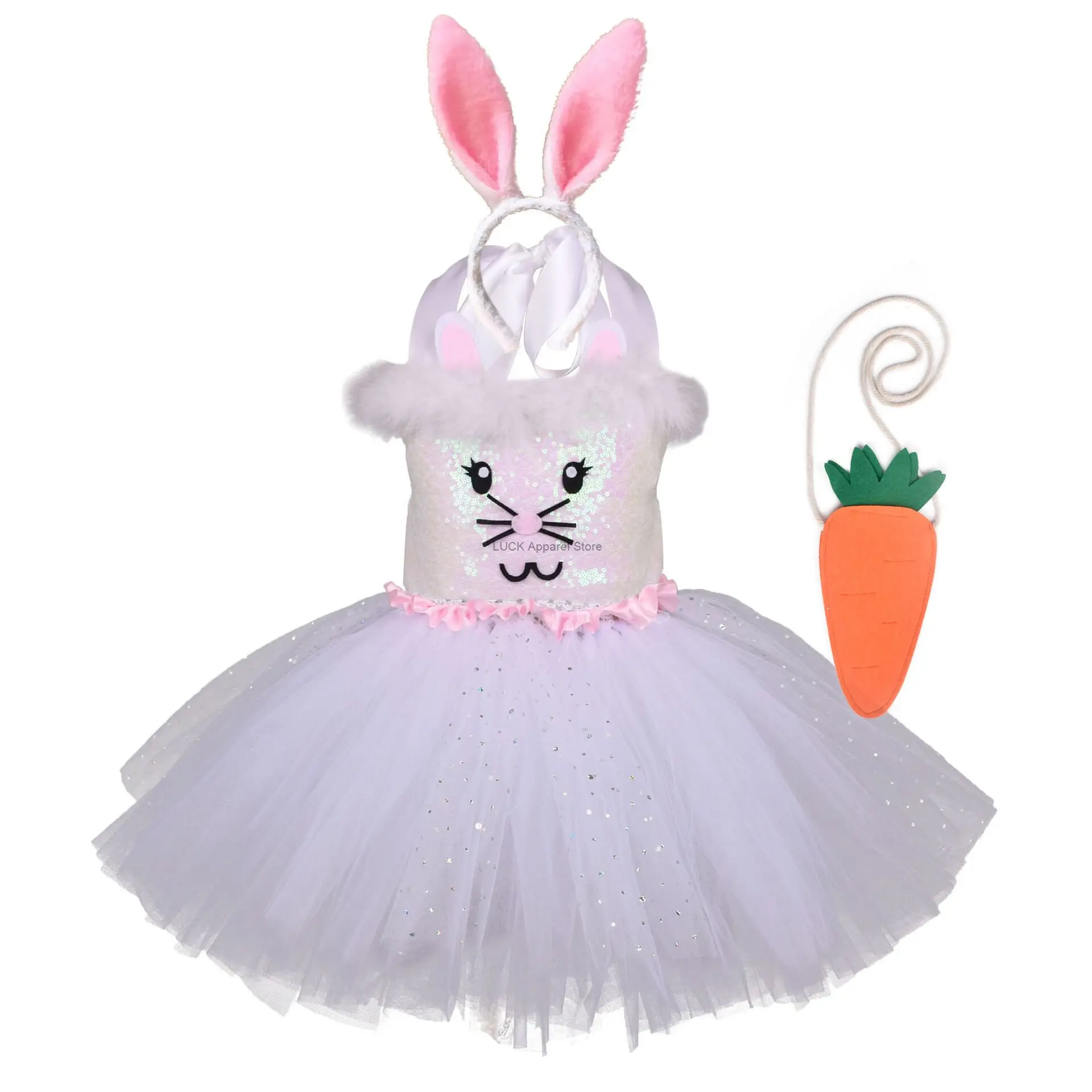 

Girl's Sequin Rabbit Fluffy Skirt Animal Role-playing Dresses Stage Performance Party Costume Tutu Skirt Halloween Easter