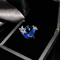 Nouvelle mode 2026 : Collier et bague de fiançailles pour femme en zircon cubique bleu marine. Version de luxe. Convient pour les occasions festives. Exquis 5