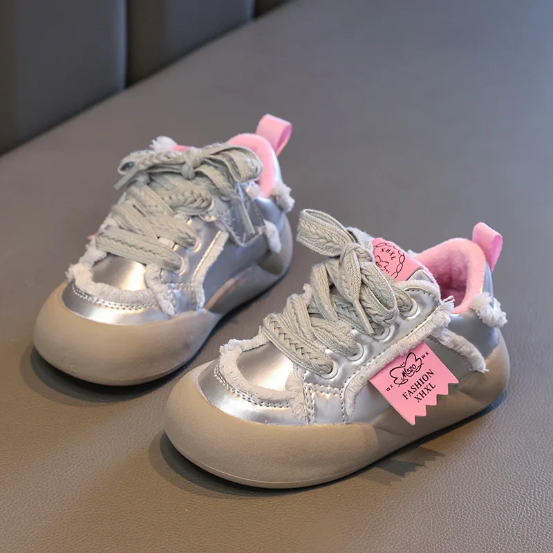 Design Tassel Girls Casual Shoes Winter PU Short Plush Warm Children Sneakers Fashion Lace Up Anti Slip Kids Sport Shoes