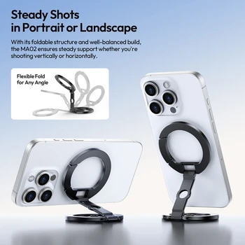 Ulanzi MA02 MagLock Dual Magnetic Phone Stand Slim Foldable Design with Universal 1/4" Mount for Gym Refrigerator Vlog Shots