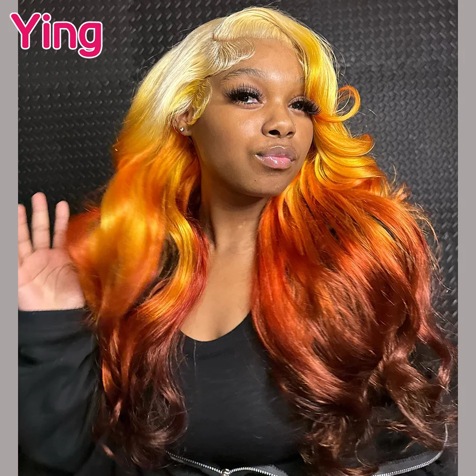 

Ying Omber Orange Colored Remy 13x4 Lace Frontal Wig PrePlucked Body Wave Brazilian #613 Blonde 13x6 Lace Front Human Hair Wigs